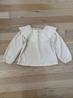 Zara Kids Cream Eyelet Collar Long Sleeve Top